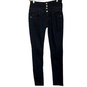 Almost Famous Jeans Cigarette Size 7 Button Fly Dark Wash Straight Leg Stretchy